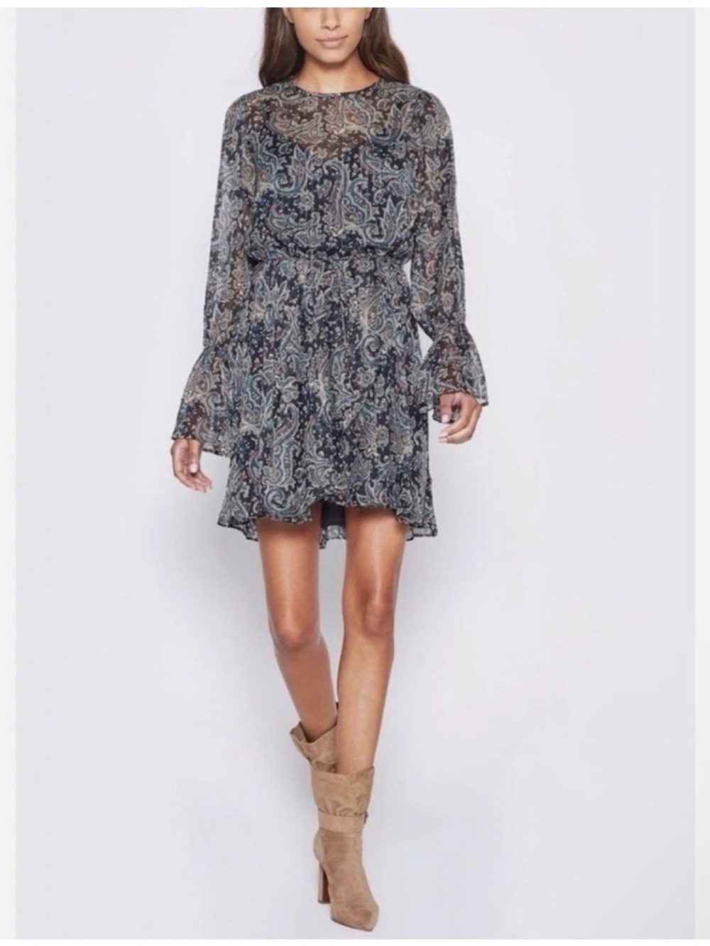 NWT Joie Sheer Paisley Long-Sleeve Mini Dress Size M